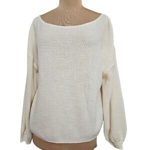 New Nasty Gal Cream Knit Sweater Pullover Medium Acrylic Drop Shoulder Boat Neck